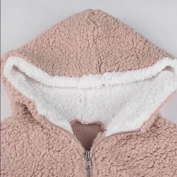 Coeur de Vague Blush Fluffy Quarter-Zip Plush Hoodie Fleece Sweatshirts - Picture 15 of 16